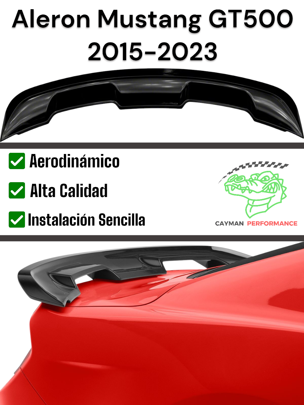 Alerón/Spoiler Mustang tipo GT500 2015-2023 | Negro Brilloso