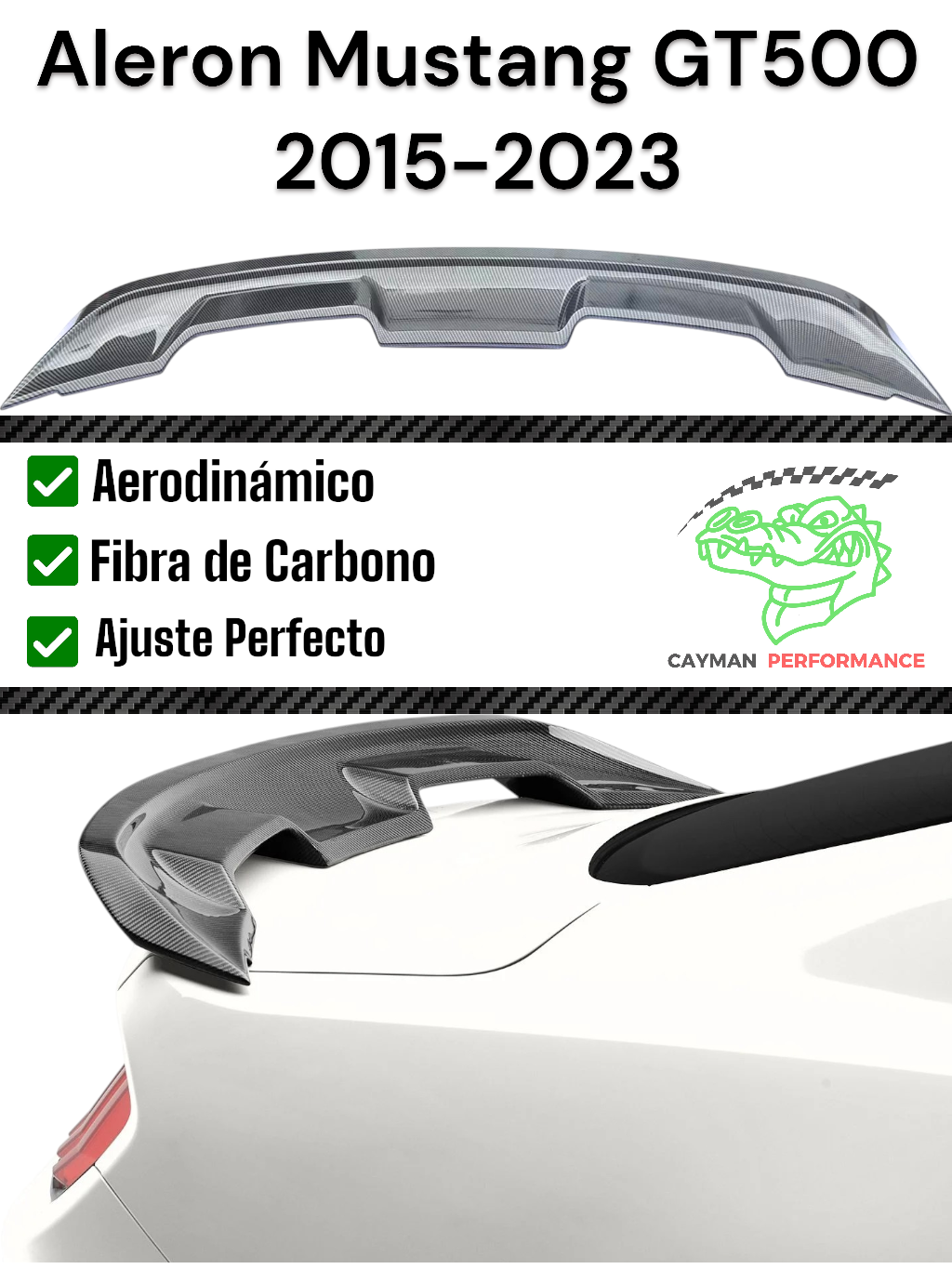 Alerón/Spoiler Mustang tipo GT500 2015-2023 | Fibra de Carbono
