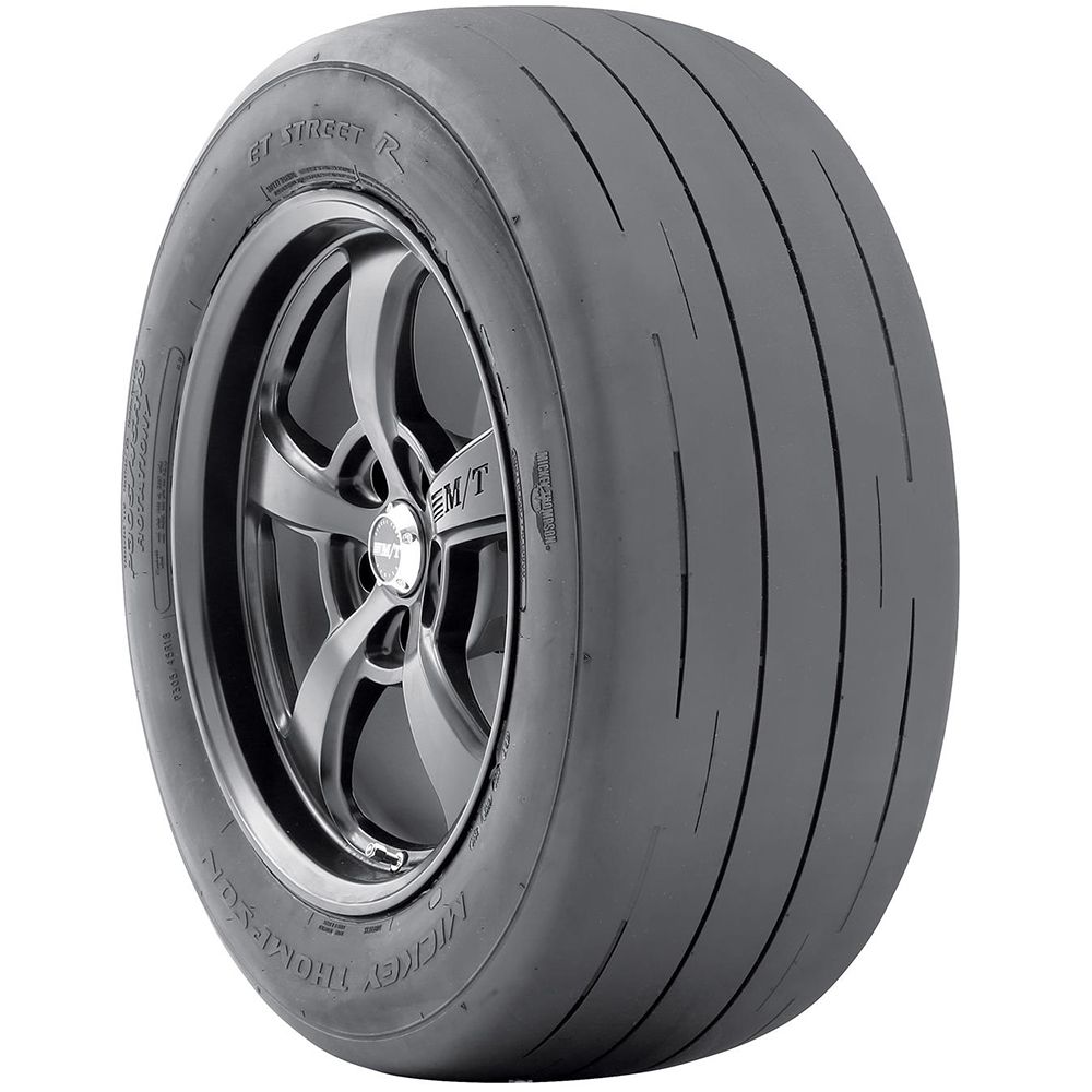 Llanta semi slick Mickey Thompson ET Street R para arrancones, ideal para autos de alto rendimiento como Hellcat, Mustang Shelby y Corvette. 